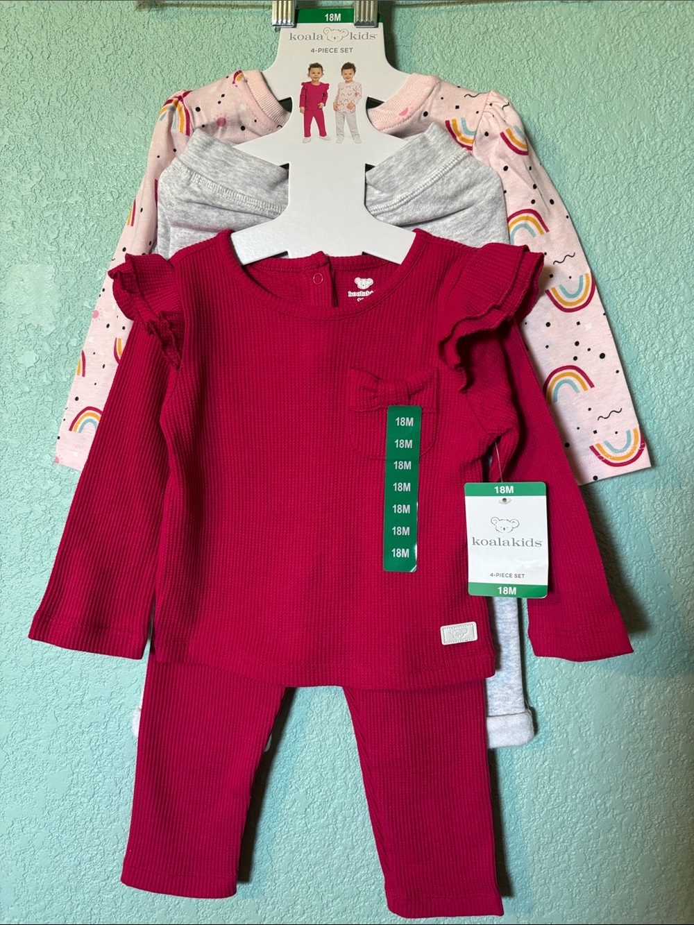 Koala Kids Toddler 4 Piece Set in Deep Pink & Rainbow, 18 mos - NWT